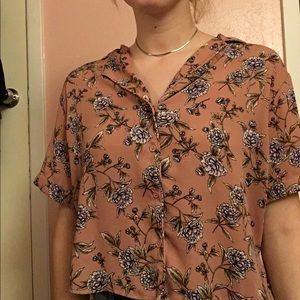 Floral Print Cropped Button Up